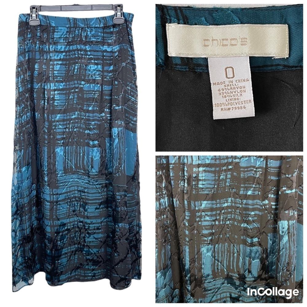 ✅ Chico’s Burnout Brynn maxi skirt blue black size 0